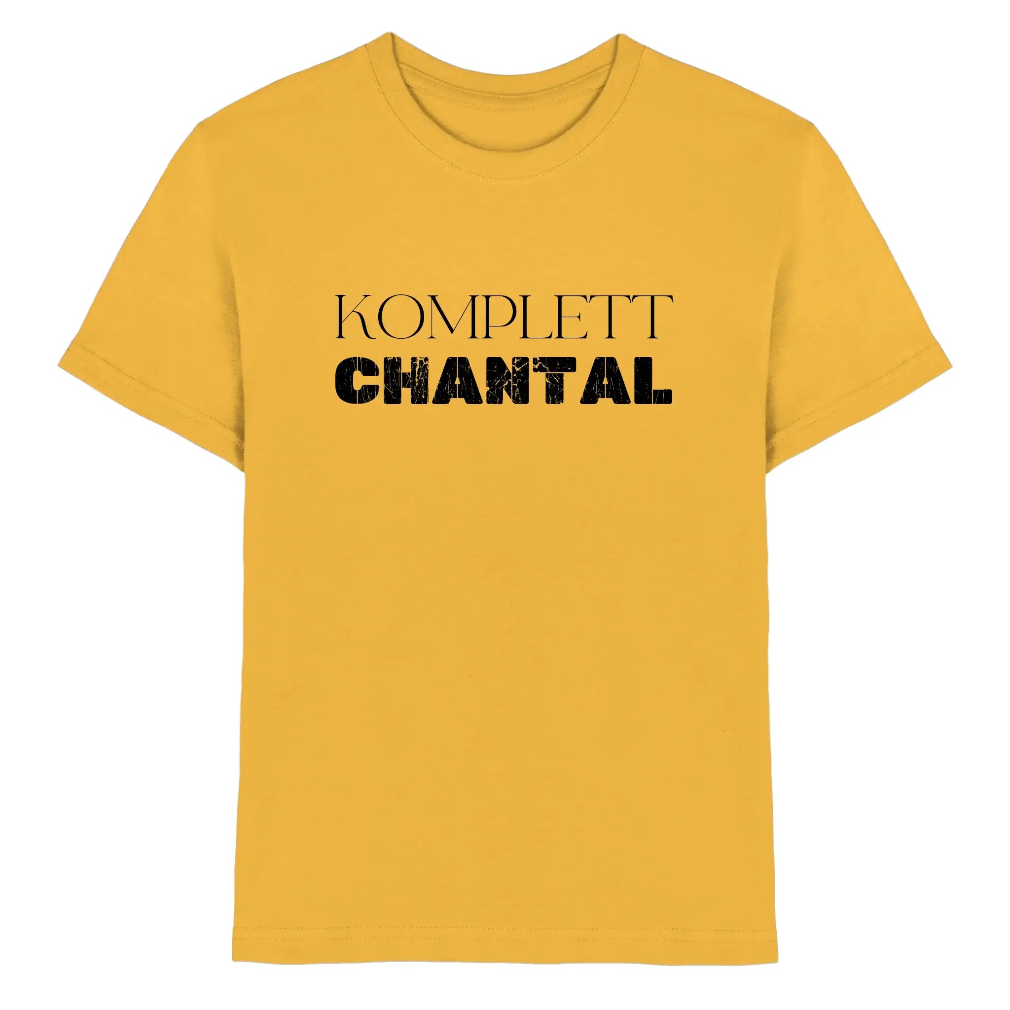 mustard gelb kurzarm t shirt mit schwarzem print komplett chantal aus der statement collection personalisiert