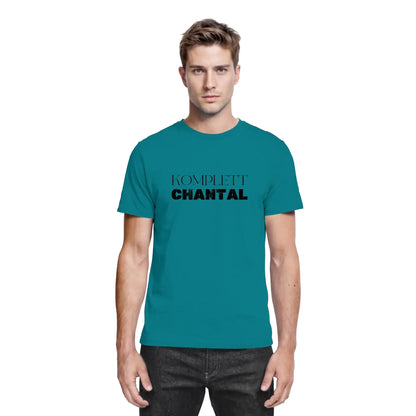 Petrolfarben baumwoll t shirt mit schwarzem komplett chantal schriftzug aus der sprüche mit namen statement collection