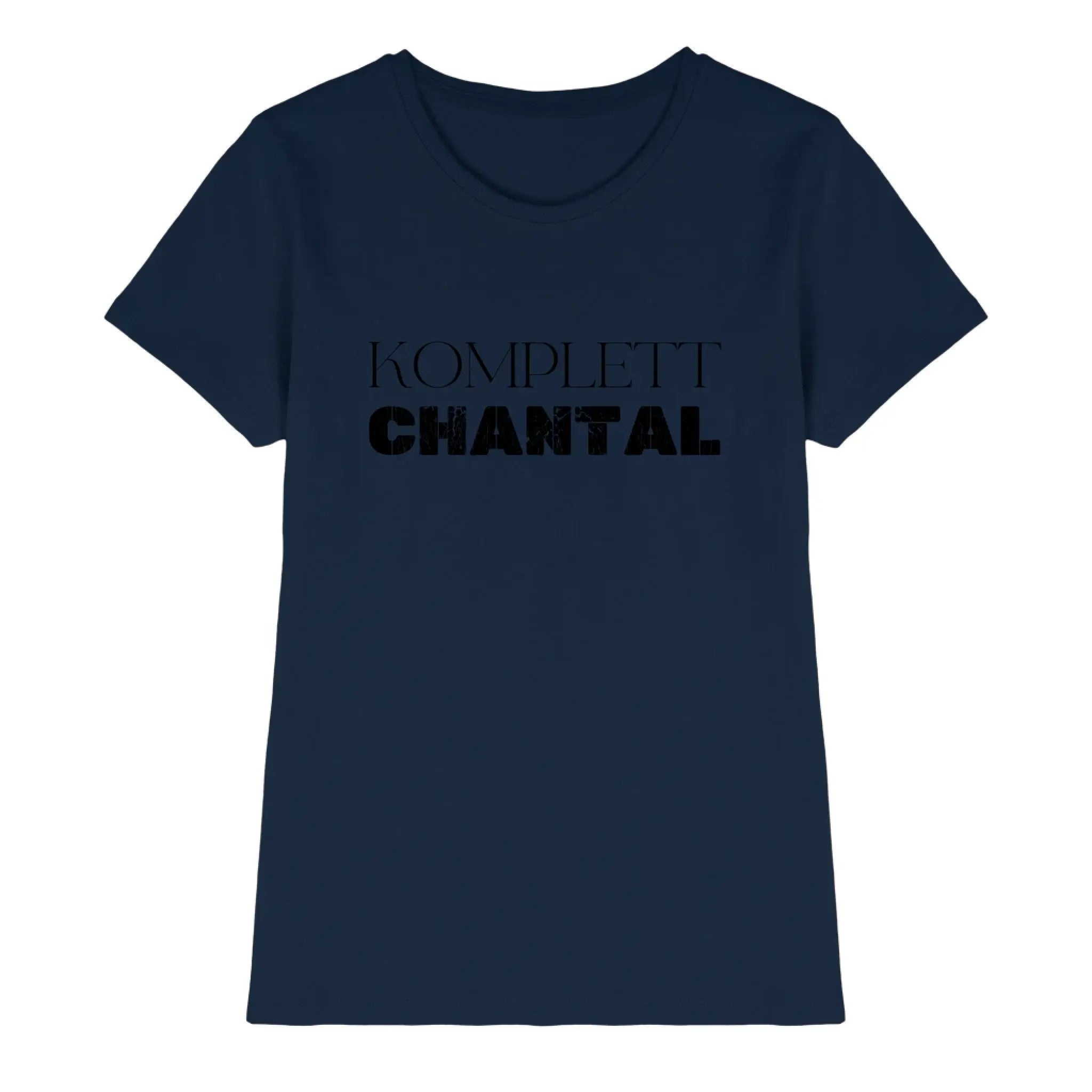 Marine blaues kurzarmshirt mit komplet chantal in fetter schwarzer schrift aus der statement collection personalisierbar