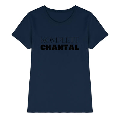 Marine blaues kurzarmshirt mit komplet chantal in fetter schwarzer schrift aus der statement collection personalisierbar