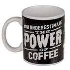 Schwarze keramikstar wars tasse mit weißem distressed spruch und kleinem kaffeetassenmotiv, offizielles lizenprodukt