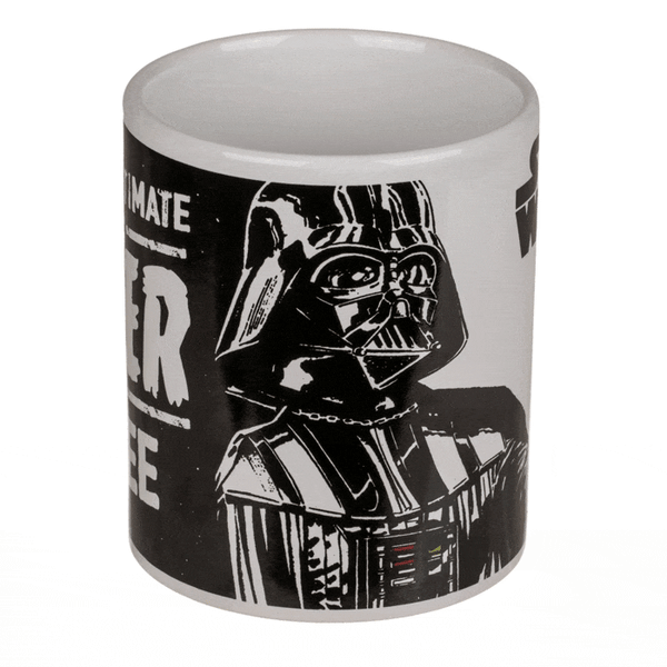 Schwarz weiß Keramik star wars tasse mit stilisiertem darth vader motiv für kaffeeliebhaber