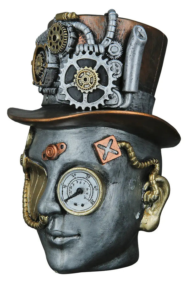 Steampunk: Dekoobjekt Kopf „Female“ • Kunstharz • Silber • 20x16x18 cm • Gilde - Steampunk