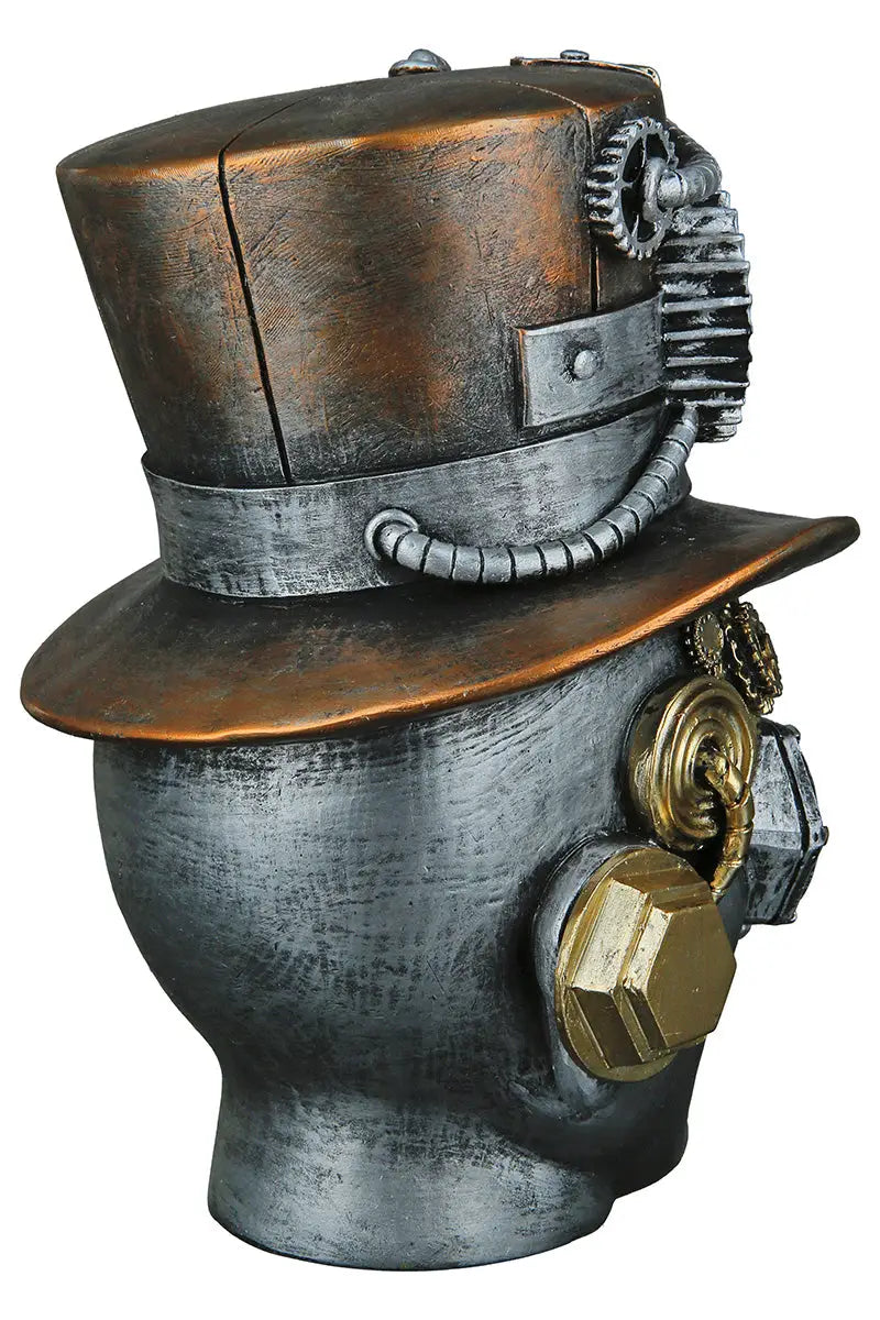 Steampunk: Dekoobjekt Kopf „Male“ • Kunstharz • Silber • 20x16x18 cm • Gilde - Steampunk