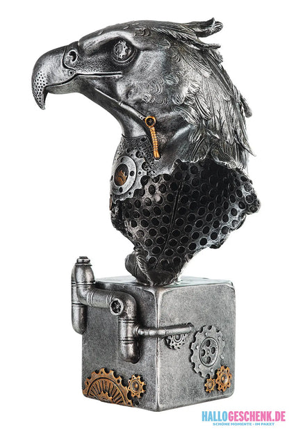 Steampunk: Figur Adler „Eagle“ – Vogel des Lichts • Kunstharz • Silber • 27x13x19 cm • Gilde - Steampunk