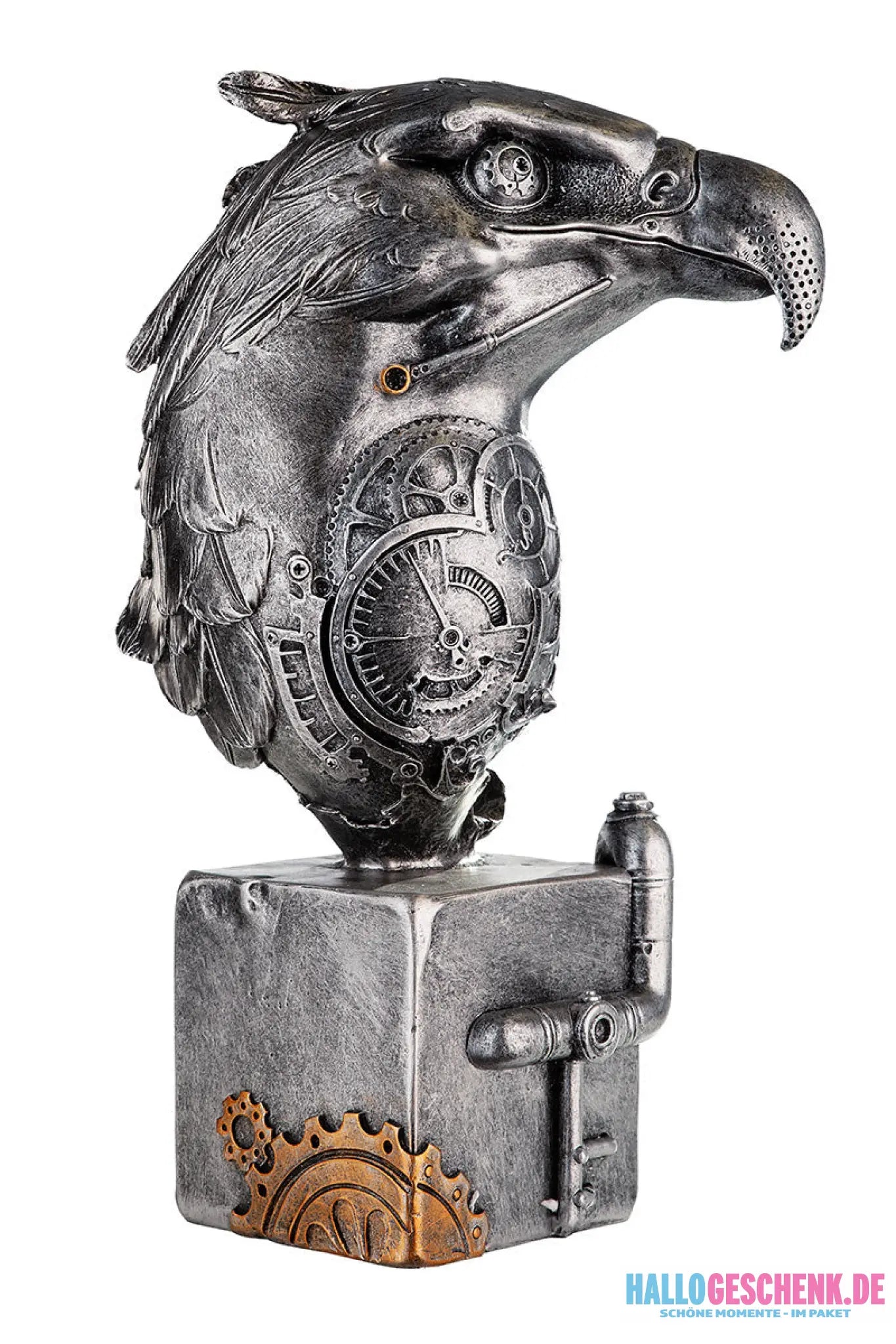 Steampunk: Figur Adler „Eagle“ – Vogel des Lichts • Kunstharz • Silber • 27x13x19 cm • Gilde - Steampunk