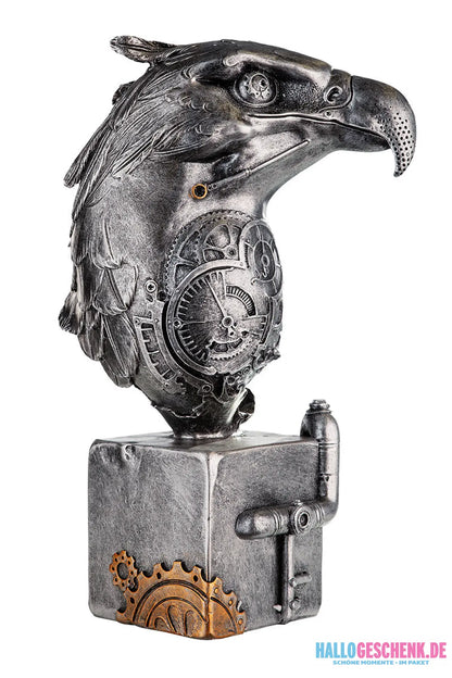 Steampunk: Figur Adler „Eagle“ – Vogel des Lichts • Kunstharz • Silber • 27x13x19 cm • Gilde - Steampunk