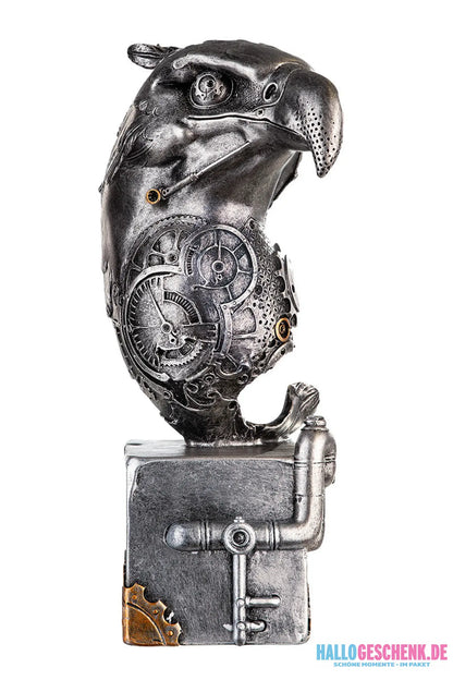 Steampunk: Figur Adler „Eagle“ – Vogel des Lichts • Kunstharz • Silber • 27x13x19 cm • Gilde - Steampunk