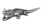 Steampunk metallic krokodil Figur mit feinen zahnrädern, federn und messingakzenten aus kunstharz silber von gilde
