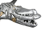 Steampunk metall figur krokodilkopf mit gears messing akzenten und nieten aus kunstharz in silber von gilde