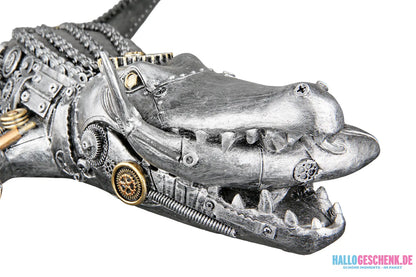Steampunk: Figur „Crocodile“ • Kunstharz • Silber • 14,5×35,5×60 cm • Gilde - Steampunk