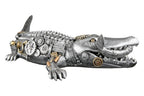 Steampunk metallfigur krokodil aus kunstharz mit silberner oberfläche und messingdetails von gilde