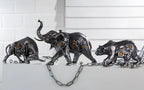 Steampunk figur elefant aus silbernem kunstharz mit detaillierter mechanischer gearwork und kettenglied design