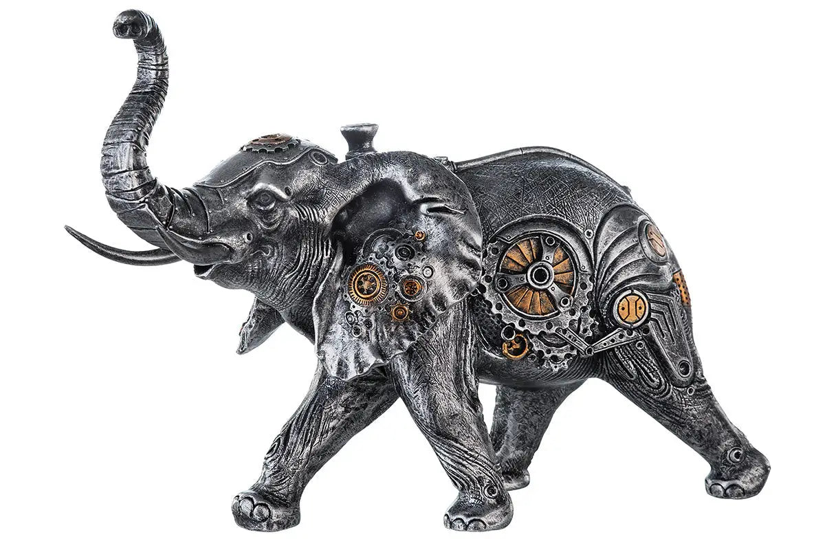 Steampunk: Figur Elefant „Elephant“ • Kunstharz • Silber • 23x28x14 cm • Gilde - Steampunk