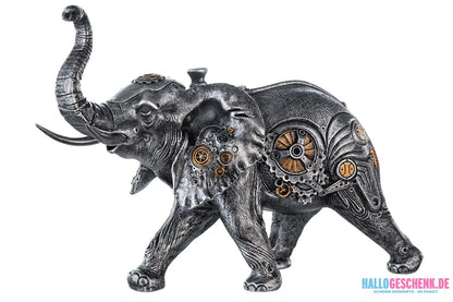 Steampunk: Figur Elefant „Elephant“ • Kunstharz • Silber • 23x28x14 cm • Gilde - Steampunk