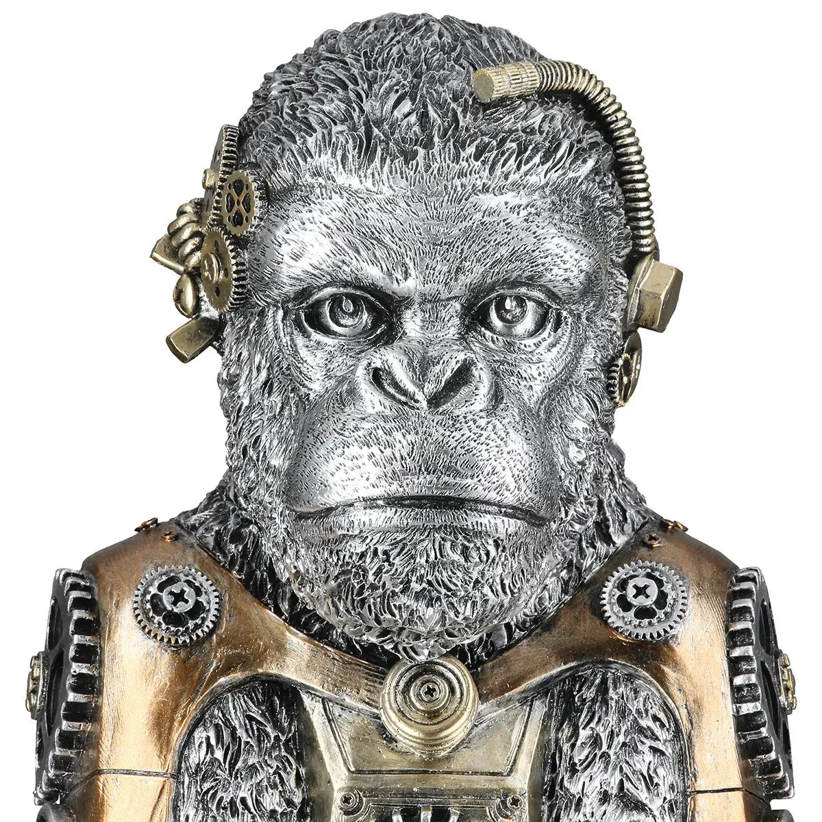Steampunk: Figur „Gorilla“ • Kunstharz • silberfarben mit gold-bronzefarbenen Akzenten • 31×17,5×23,5 cm • Gilde