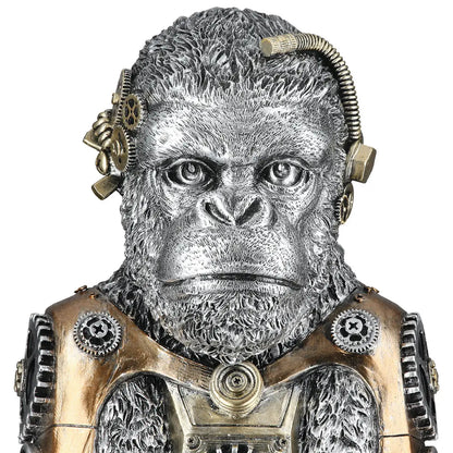 Steampunk: Figur „Gorilla“ • Kunstharz • silberfarben mit gold-bronzefarbenen Akzenten • 31×17,5×23,5 cm • Gilde