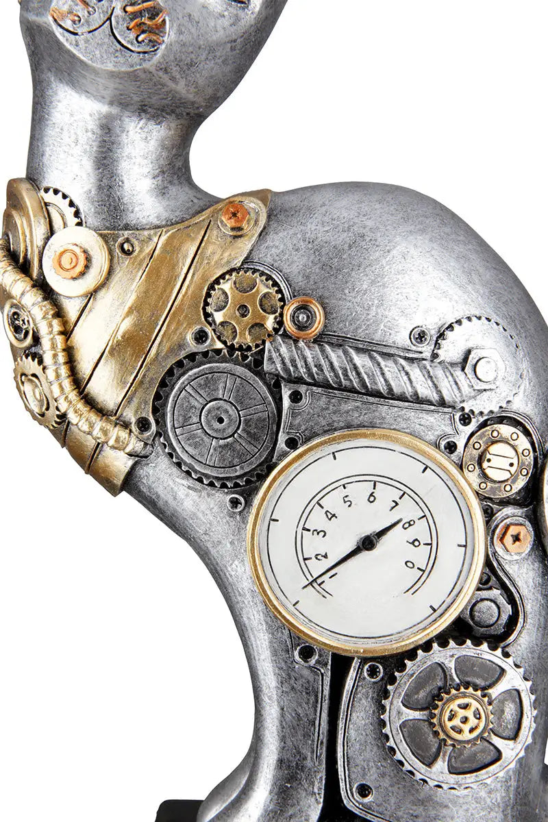 Steampunk: Figur Katze „Cat“ • Kunstharz • silberfarben • 30x20x7 cm • Gilde - Steampunk