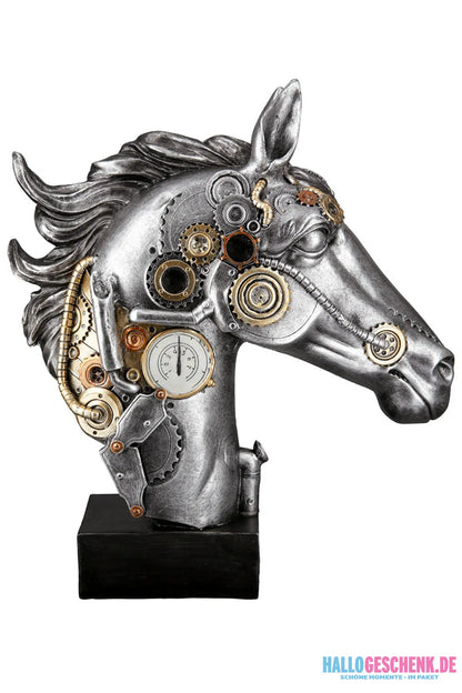 Steampunk: Figur Pferd „Horse“ • Kunstharz • Silver • 34×29×8 cm • Gilde - Steampunk