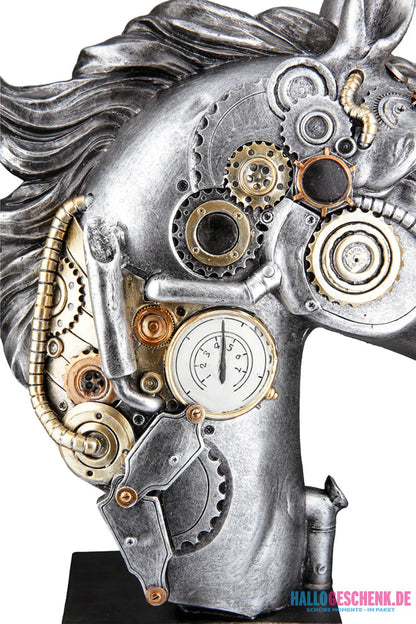 Steampunk: Figur Pferd „Horse“ • Kunstharz • Silver • 34×29×8 cm • Gilde - Steampunk
