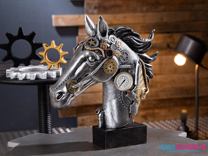 Steampunk: Figur Pferd „Horse“ • Kunstharz • Silver • 34×29×8 cm • Gilde - Steampunk