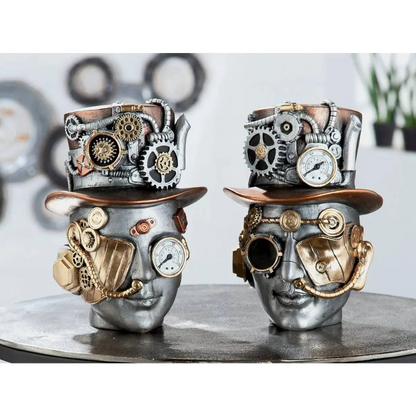 Steampunk • Futuristischer männlicher Kopf • Skulptur • Wohndeko