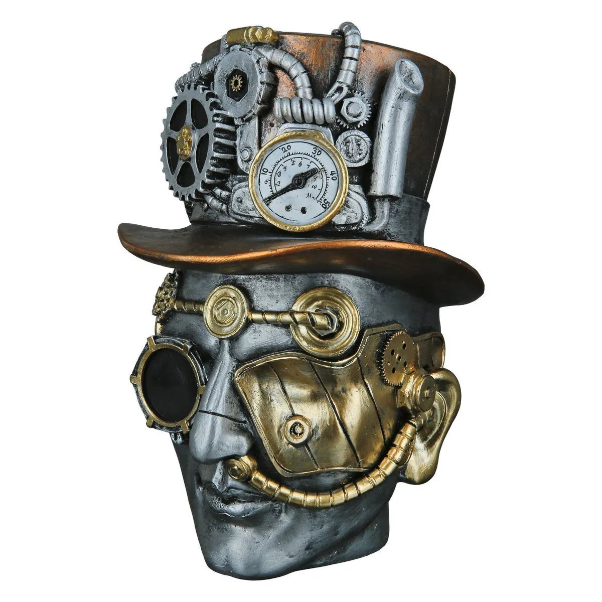 Steampunk • Futuristischer männlicher Kopf • Skulptur • Wohndeko