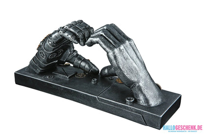Steampunk: Skulptur Herz-Hände „Hand“ • Kunstharz • silberfarben • 16x35x9,5 cm • Gilde - Steampunk