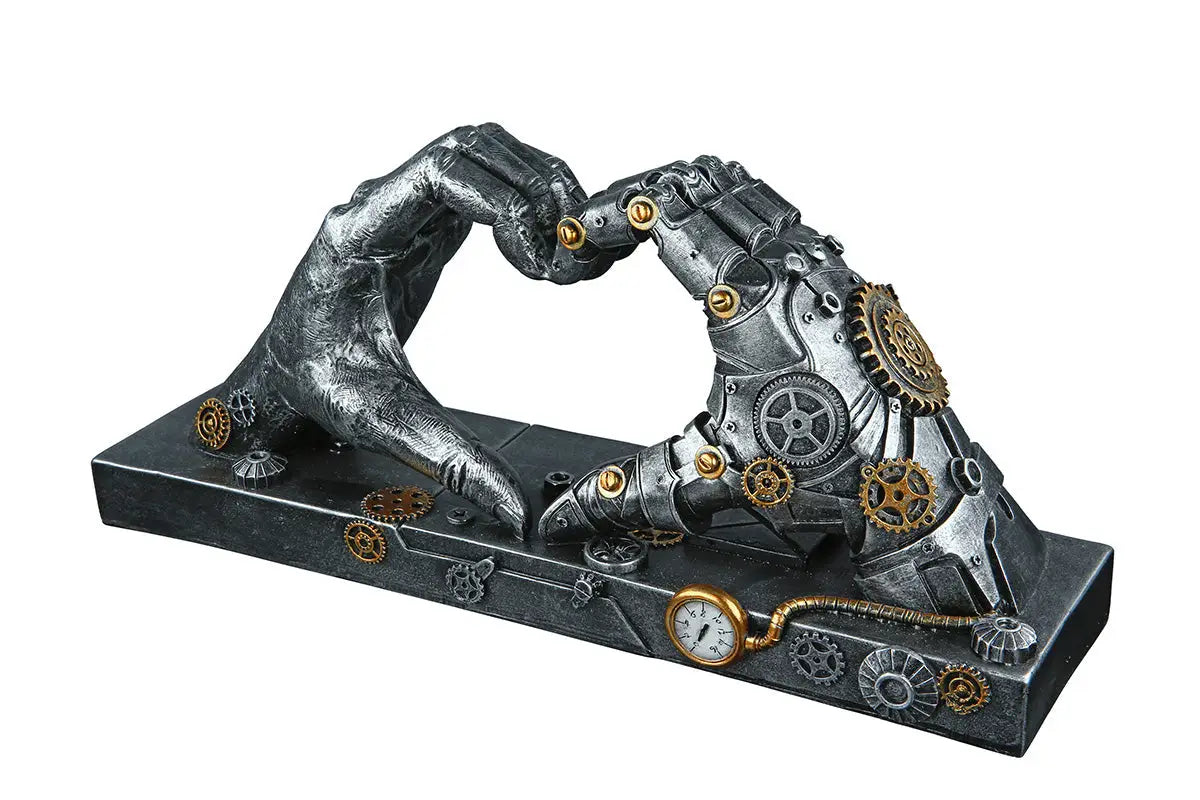 Steampunk: Skulptur Herz-Hände „Hand“ • Kunstharz • silberfarben • 16x35x9,5 cm • Gilde - Steampunk