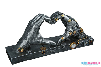 Steampunk: Skulptur Herz-Hände „Hand“ • Kunstharz • silberfarben • 16x35x9,5 cm • Gilde - Steampunk