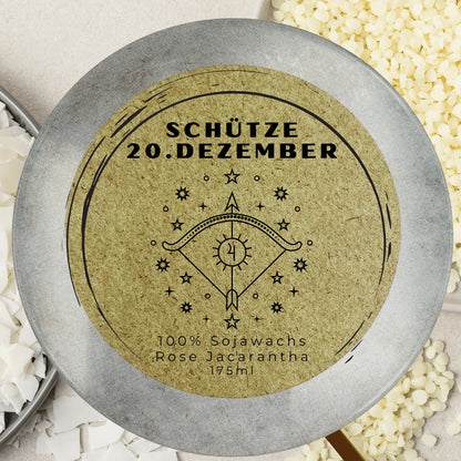 Sternzeichen Schütze Duftkerze - Handgemachte Sojawachs-Kerze - Personalisiertes Astrologie-Geschenk - Duftkerze