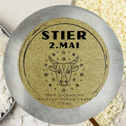 Sternzeichen Stier - Handgemachte Sojawachs-Kerze - Personalisiertes Astrologie-Geschenk - Duftkerze