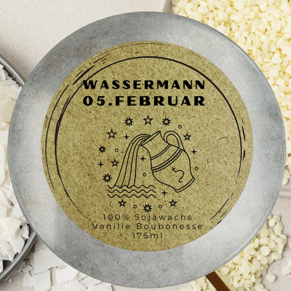 Sternzeichen Wassermann Duftkerze - Handgemachte Sojawachs-Kerze - Personalisiertes Astrologie-Geschenk - Duftkerze