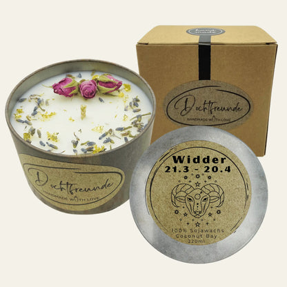 Sternzeichen Widder Duftkerze - Handgemachte Sojawachs-Kerze - Personalisiertes Astrologie-Geschenk - Duftkerze