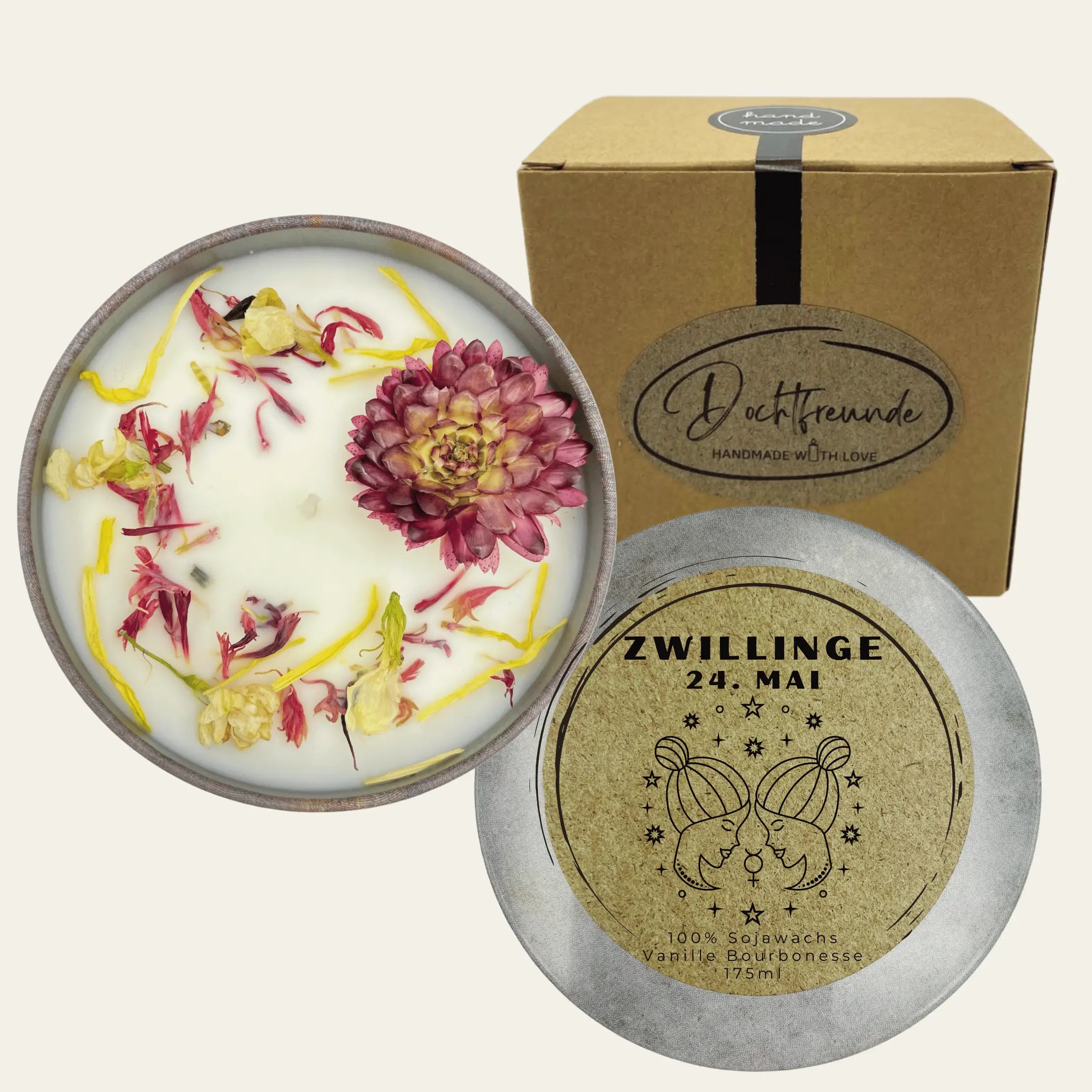 Sternzeichen Zwillinge Duftkerze - Handgemachte Sojawachs-Kerze - Personalisiertes Astrologie-Geschenk - Duftkerze