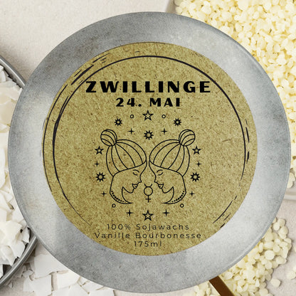 Sternzeichen Zwillinge Duftkerze - Handgemachte Sojawachs-Kerze - Personalisiertes Astrologie-Geschenk - Duftkerze