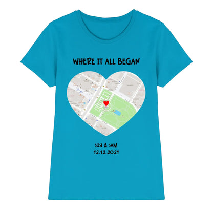 Straßenkarte Herz • mehrere Artikel • ’Statement-Collection’ • Wunschtext • Mein Motiv - Premium Damen T-Shirt Bio