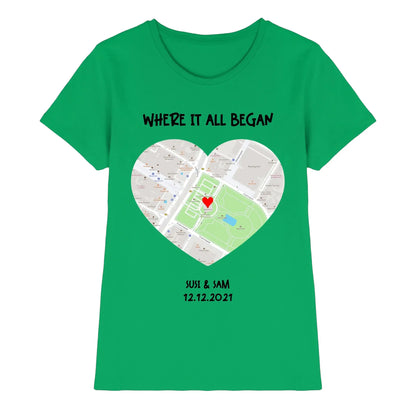 Straßenkarte Herz • mehrere Artikel • ’Statement-Collection’ • Wunschtext • Mein Motiv - Premium Damen T-Shirt Bio