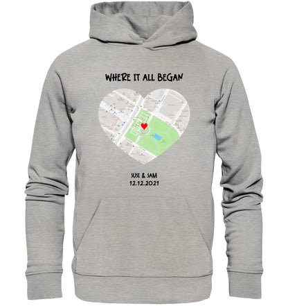 Straßenkarte Herz • mehrere Artikel • ’Statement-Collection’ • Wunschtext • Mein Motiv - Unisex Hoodie • Bio Premium