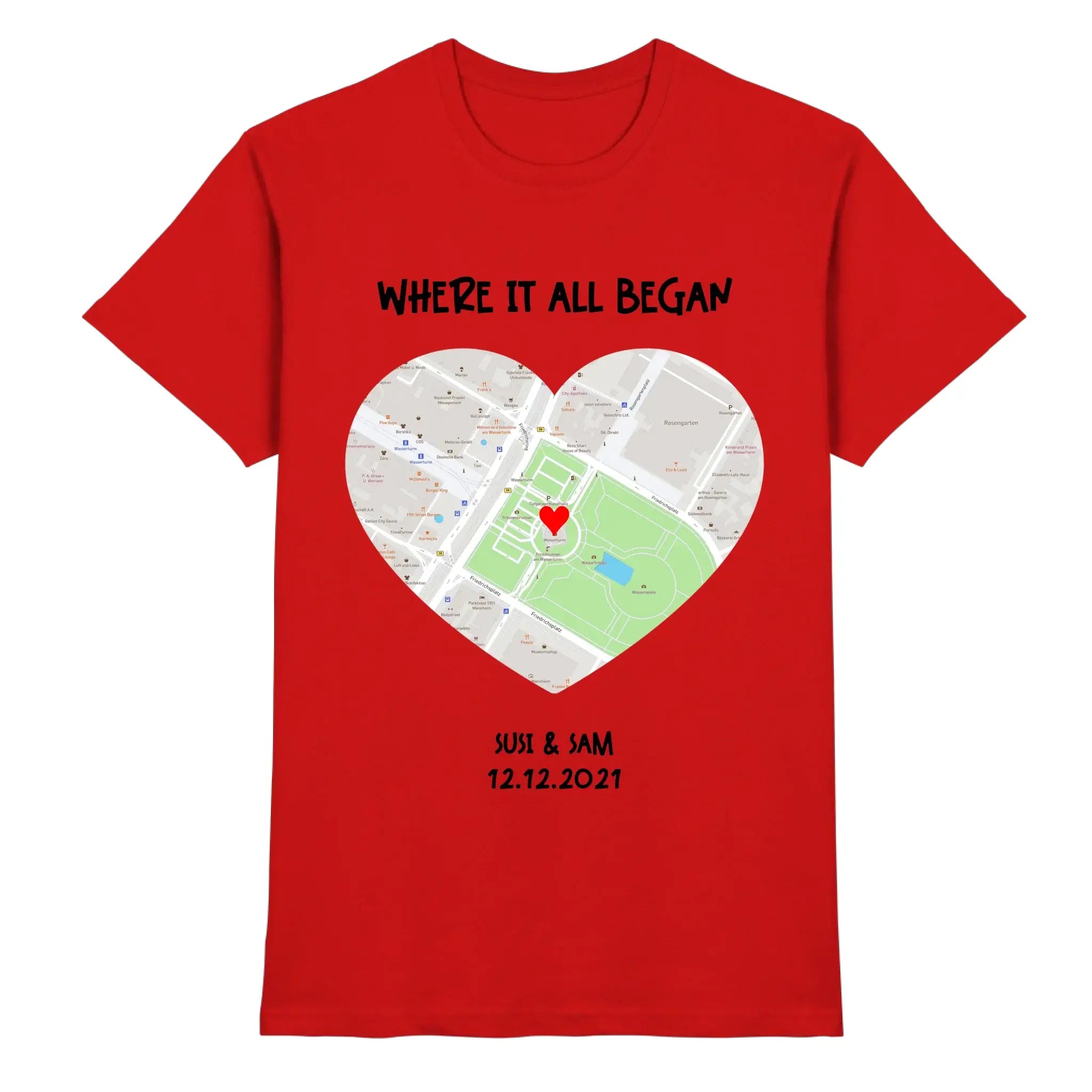 Straßenkarte Herz • mehrere Artikel • ’Statement-Collection’ • Wunschtext • Mein Motiv - Premium Herren T-Shirt / Red