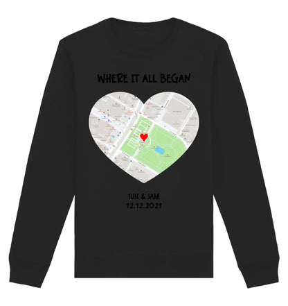 Straßenkarte Herz • mehrere Artikel • ’Statement-Collection’ • Wunschtext • Mein Motiv - Unisex Sweatshirt • Bio