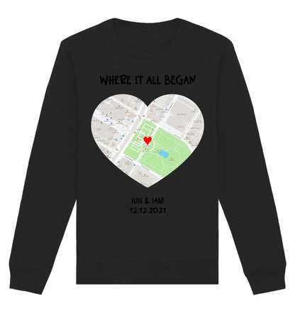 Straßenkarte Herz • mehrere Artikel • ’Statement-Collection’ • Wunschtext • Mein Motiv - Unisex Sweatshirt • Bio