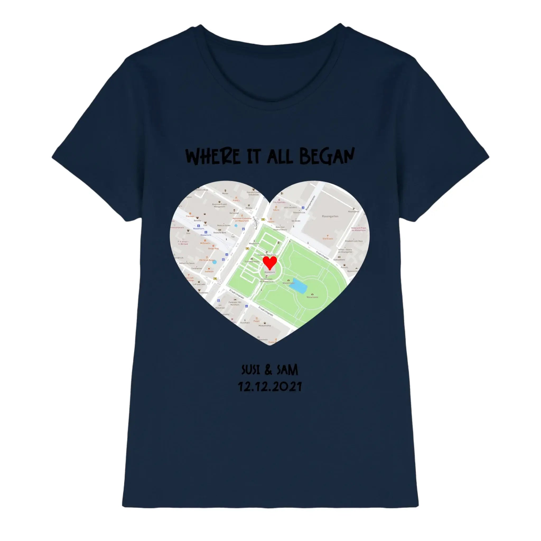 Straßenkarte Viereck • mehrere Artikel • ’Statement-Collection’ • Wunschtext • Mein Motiv - Premium Damen T-Shirt Bio