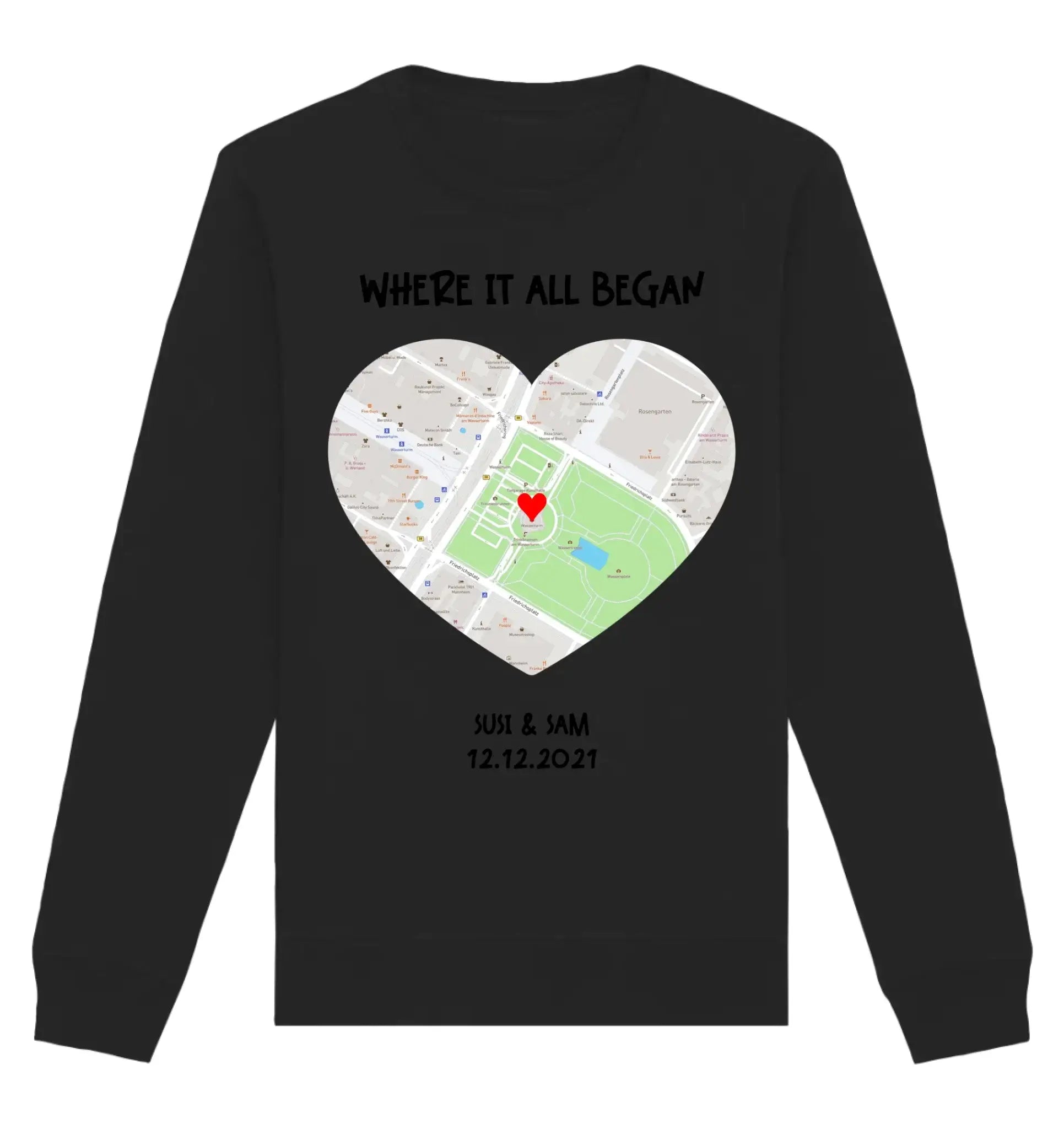 Straßenkarte Viereck • mehrere Artikel • ’Statement-Collection’ • Wunschtext • Mein Motiv - Unisex Sweatshirt • Bio