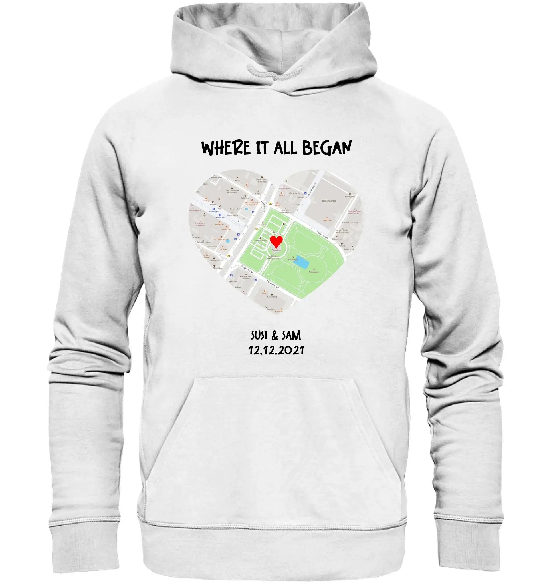 Straßenkarte Viereck • mehrere Artikel • ’Statement-Collection’ • Wunschtext • Mein Motiv - Unisex Hoodie • Bio Premium