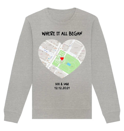 Heather grau langarm sweatshirt mit herzförmiger straßenkarte und wunschtext von der statement-collection