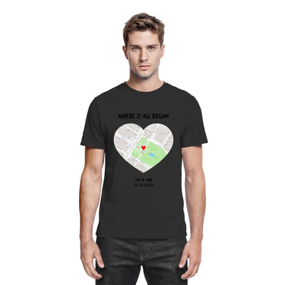 Schwarzes baumwollshirt mit herzförmiger straßenkarte design und wunschtext aus der statement-collection