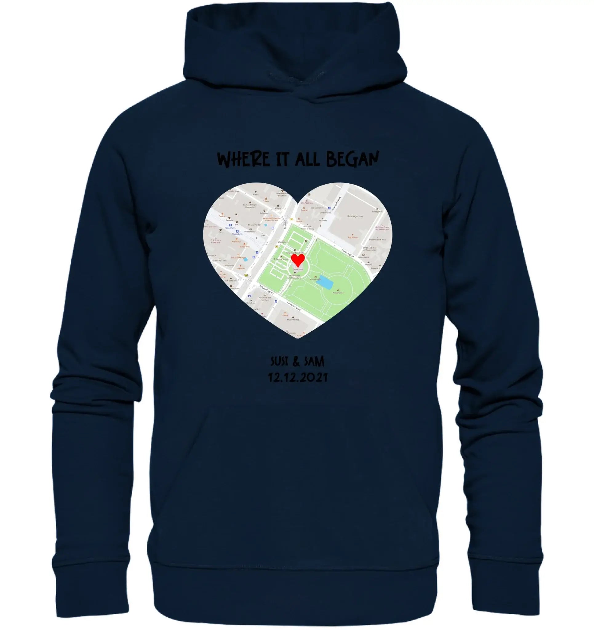 Straßenkarte Viereck • mehrere Artikel • ’Statement-Collection’ • Wunschtext • Mein Motiv - Unisex Hoodie • Bio Premium