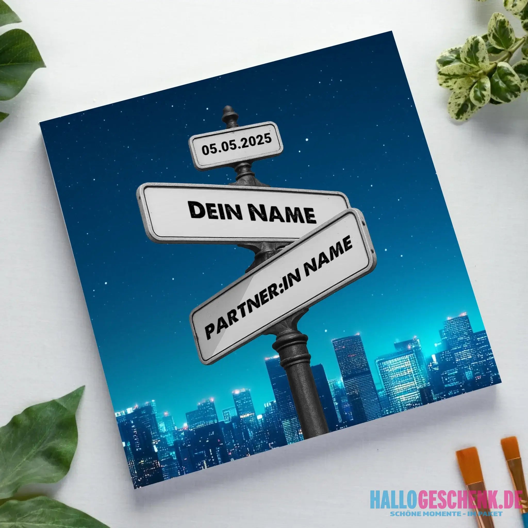Straßenschild Datum + Wunschtext (diverse Hintergründe) personalisiert • Leinwand 50x50 cm - personalisierte Leinwand