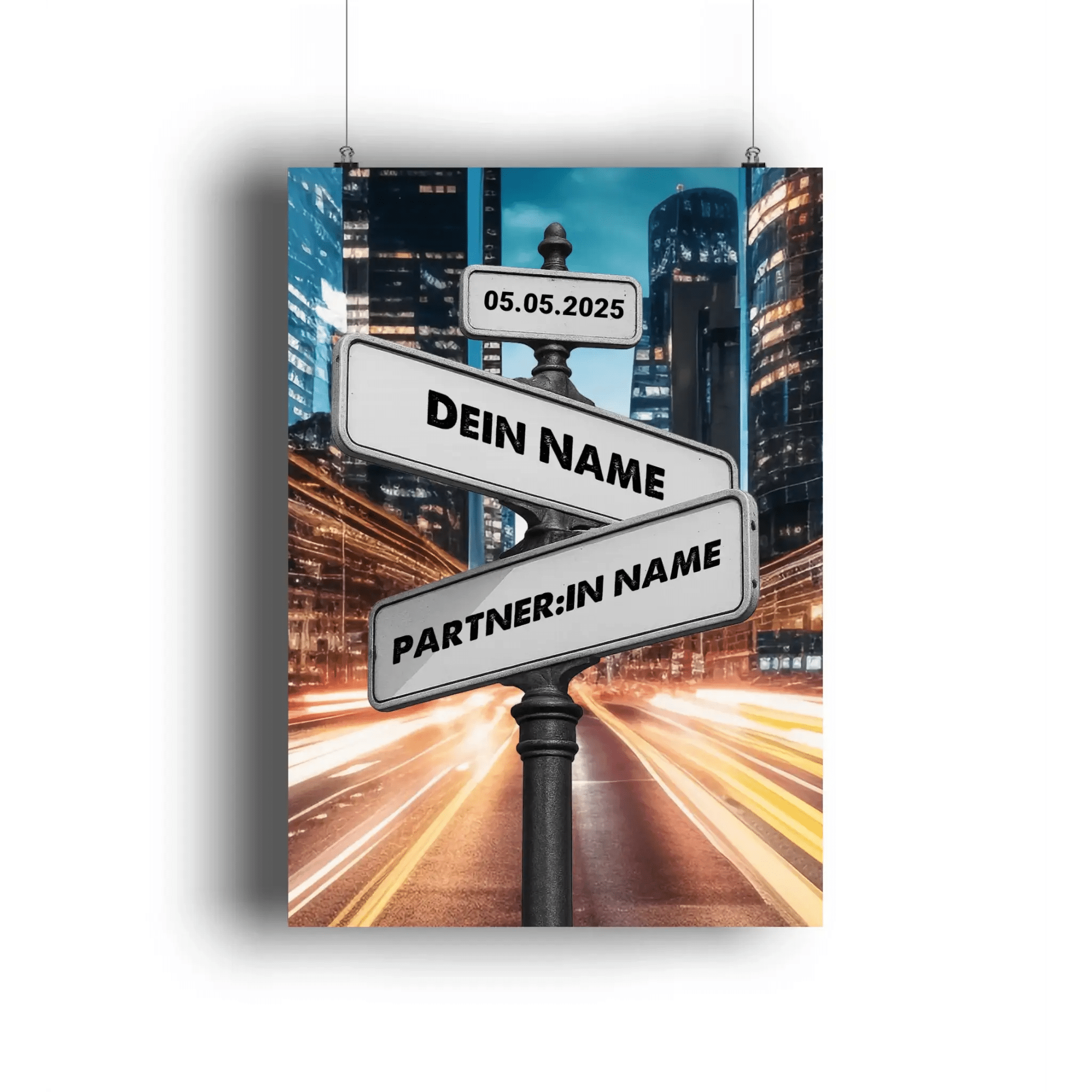 Straßenschild Datum + Wunschtext diverse Hintergründe personalisiert • Poster DIN A1 A2 A3 A4